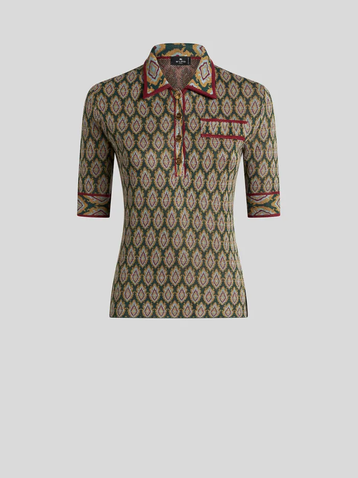 Women Etro Knitwear Knit Jacquard Polo Shirt Green