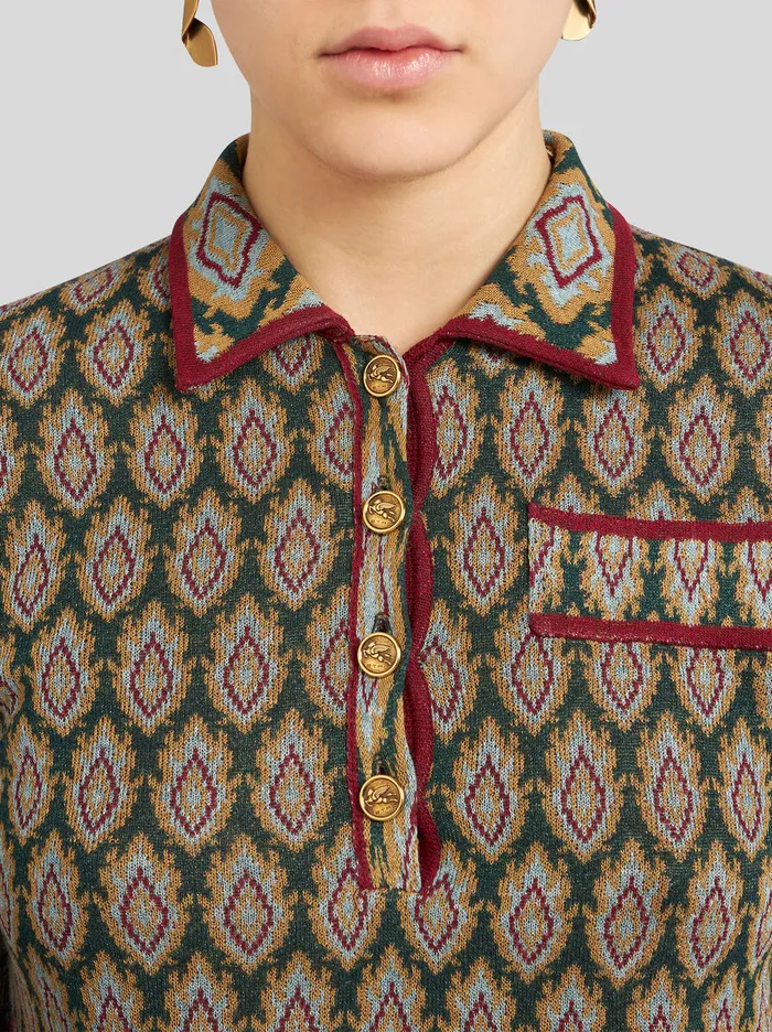 Women Etro Knitwear Knit Jacquard Polo Shirt Green Women Etro Knitwear Knit Jacquard Polo Shirt Green