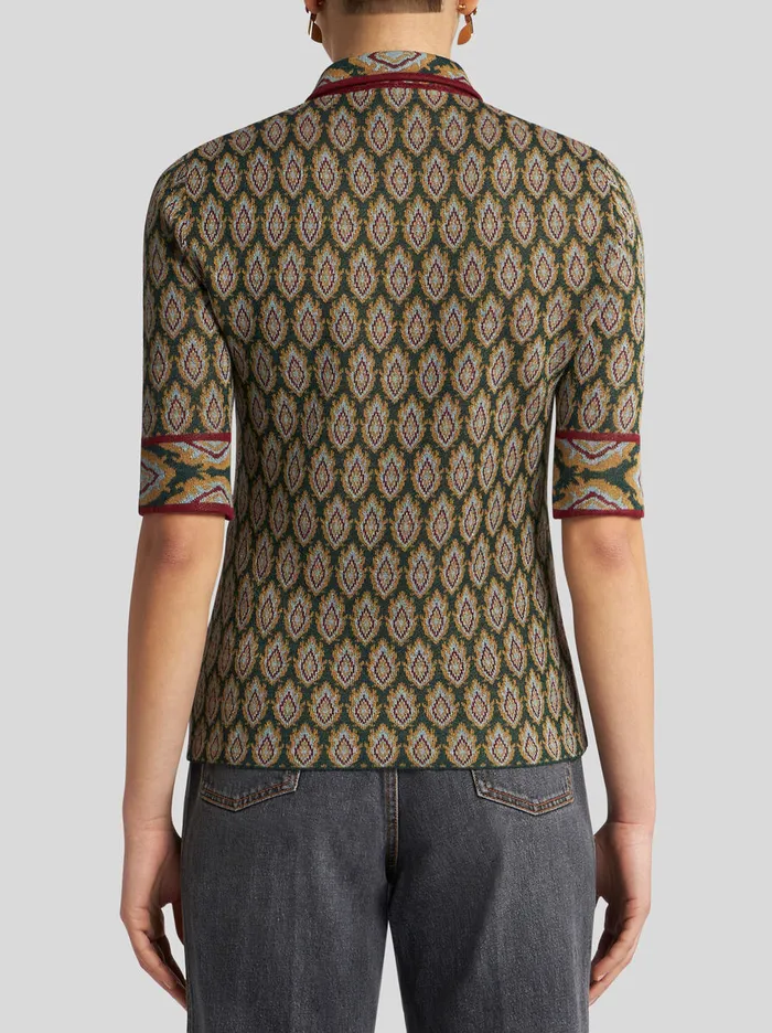 Women Etro Knitwear Knit Jacquard Polo Shirt Green Women Etro Knitwear Knit Jacquard Polo Shirt Green