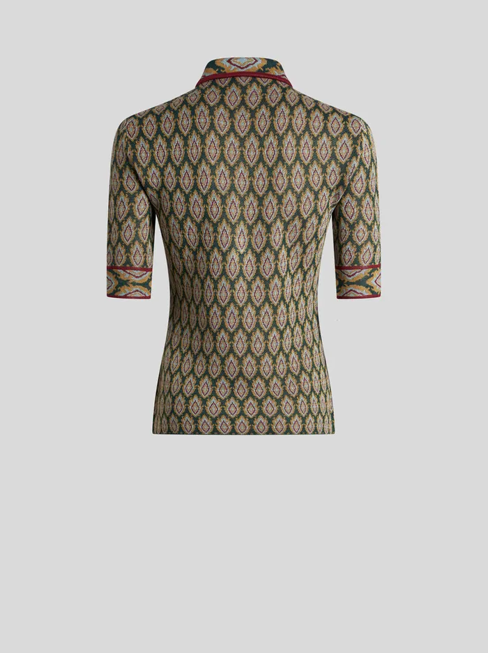 Women Etro Knitwear Knit Jacquard Polo Shirt Green Women Etro Knitwear Knit Jacquard Polo Shirt Green