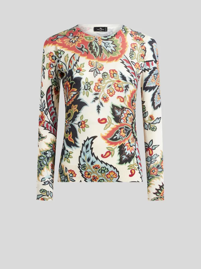 Women Etro Knitwear Paisley Silk And Cashmere Sweater Beige