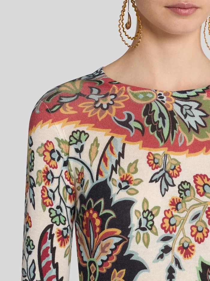Women Etro Knitwear Paisley Silk And Cashmere Sweater Beige Women Etro Knitwear Paisley Silk And Cashmere Sweater Beige