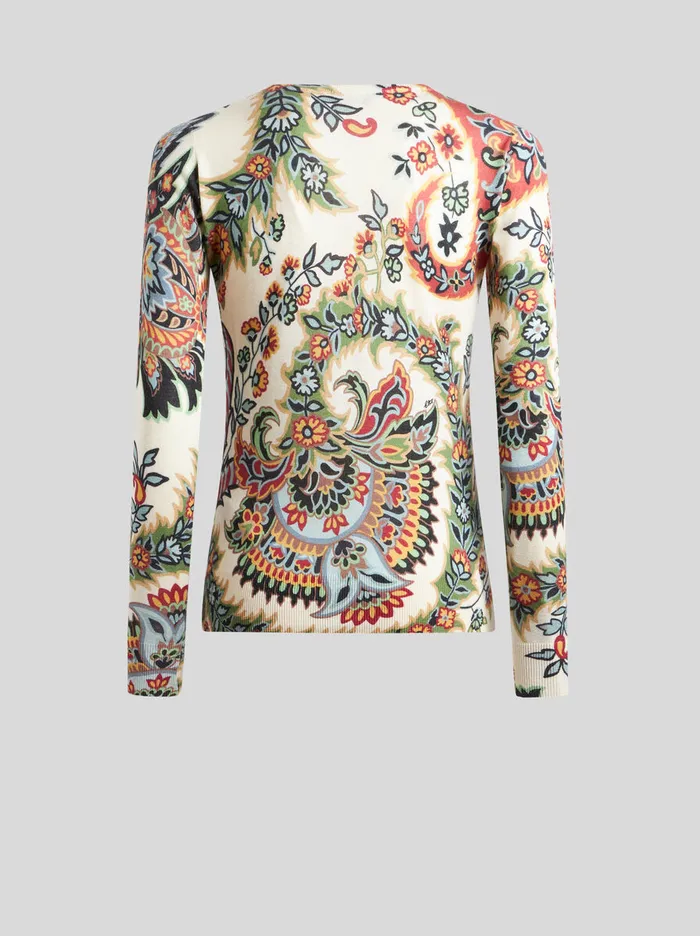 Women Etro Knitwear Paisley Silk And Cashmere Sweater Beige Women Etro Knitwear Paisley Silk And Cashmere Sweater Beige