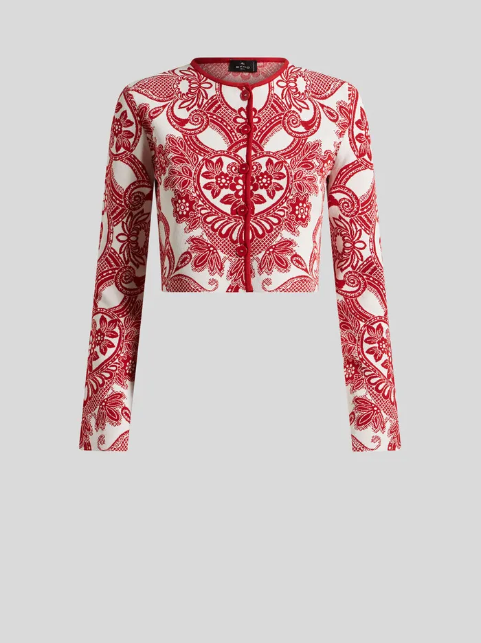 Women Etro Knitwear TwoTone Cropped Cardigan Burgundy
