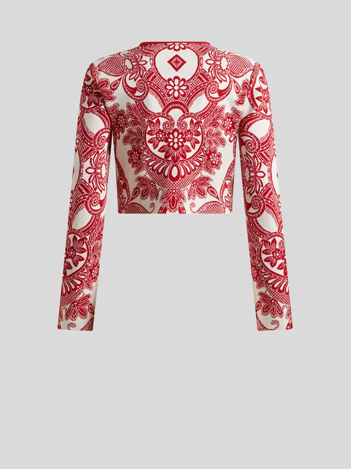 Women Etro Knitwear TwoTone Cropped Cardigan Burgundy Women Etro Knitwear TwoTone Cropped Cardigan Burgundy