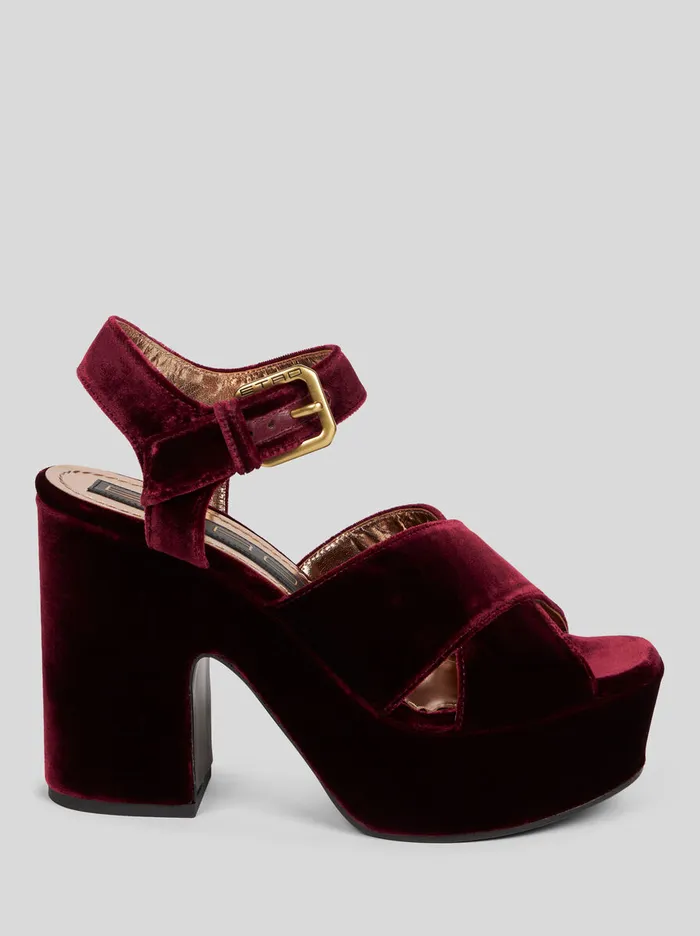 Women Etro Sandals And Clogs Velvet Platform Sandals Burgundy