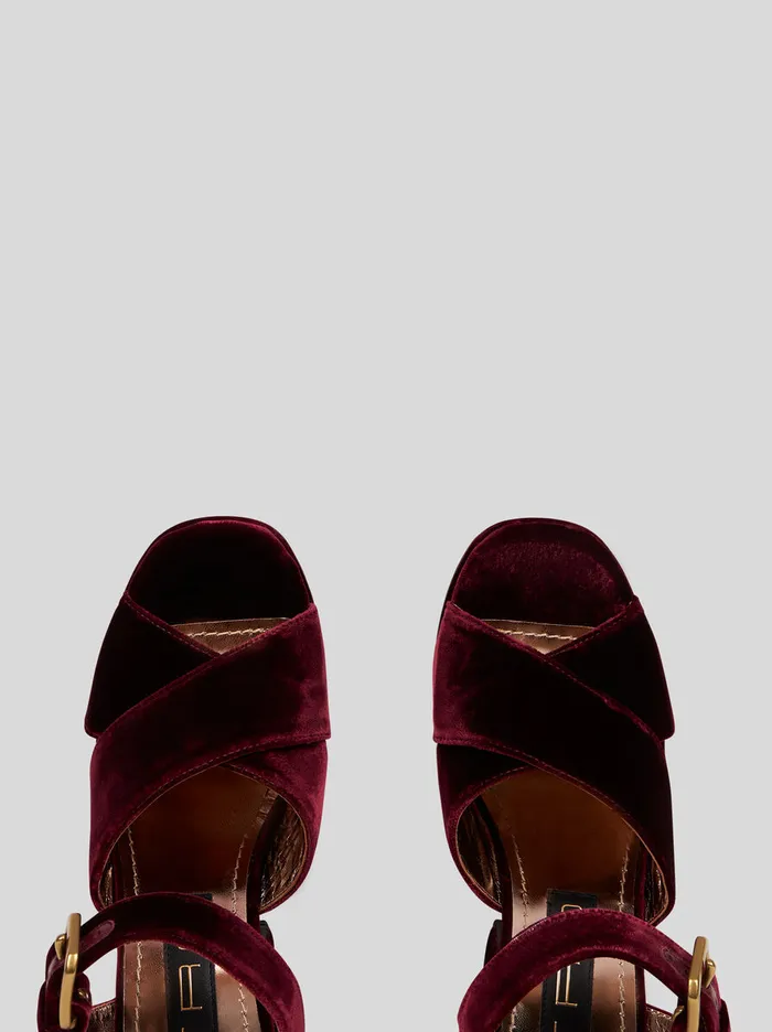 Women Etro Sandals And Clogs Velvet Platform Sandals Burgundy Women Etro Sandals And Clogs Velvet Platform Sandals Burgundy