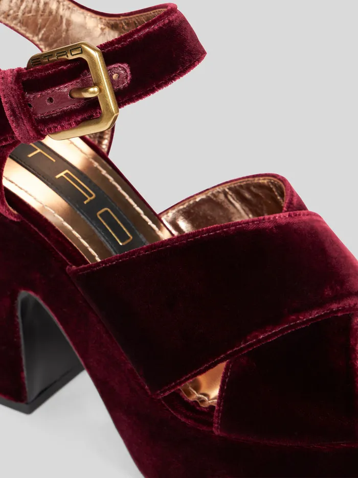Women Etro Sandals And Clogs Velvet Platform Sandals Burgundy Women Etro Sandals And Clogs Velvet Platform Sandals Burgundy