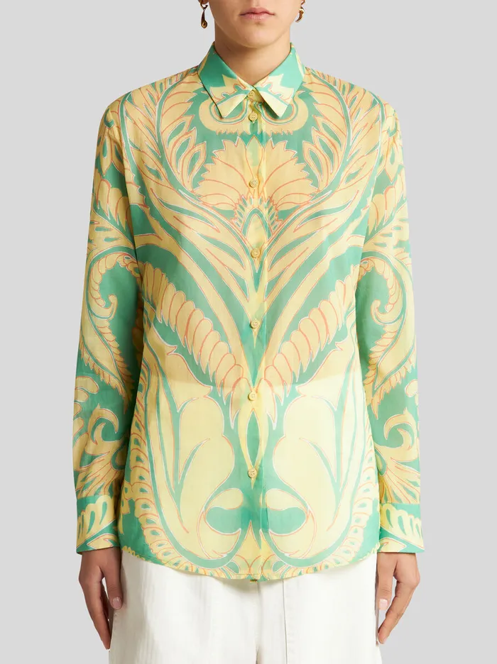 Women Etro Shirts And Blouses Printed Cotton Shirt Green Women Etro Shirts And Blouses Printed Cotton Shirt Green