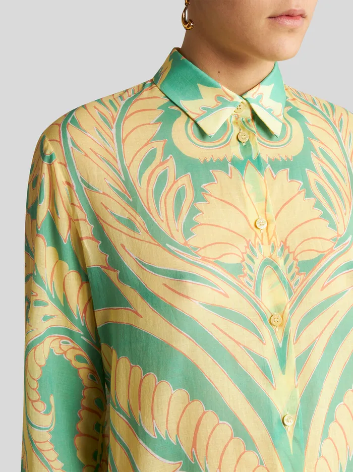 Women Etro Shirts And Blouses Printed Cotton Shirt Green Women Etro Shirts And Blouses Printed Cotton Shirt Green