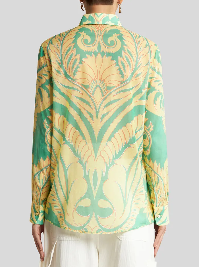Women Etro Shirts And Blouses Printed Cotton Shirt Green Women Etro Shirts And Blouses Printed Cotton Shirt Green
