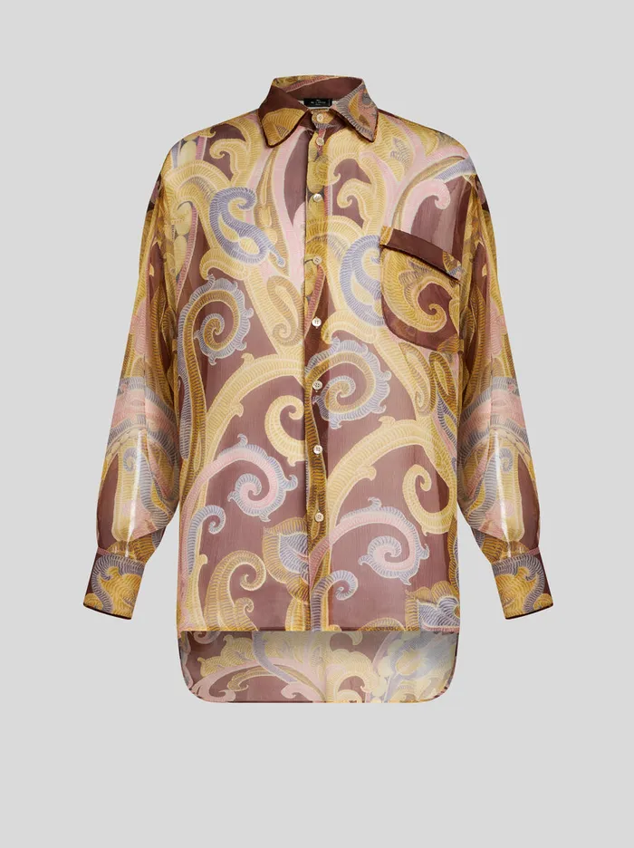Women Etro Shirts And Blouses Printed Silk Shirt Burgundy
