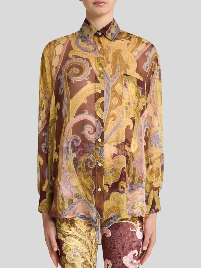 Women Etro Shirts And Blouses Printed Silk Shirt Burgundy Women Etro Shirts And Blouses Printed Silk Shirt Burgundy