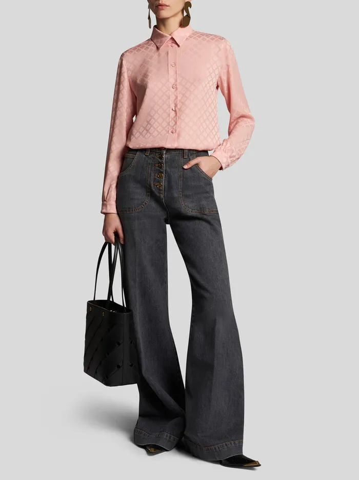 Women Etro Shirts And Blouses Silk Jacquard Shirt Pink Women Etro Shirts And Blouses Silk Jacquard Shirt Pink