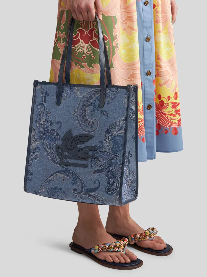 Women Etro Shopping Bags Medium Denim Jacquard Love Trotter Bag Navy Blue Women Etro Shopping Bags Medium Denim Jacquard Love Trotter Bag Navy Blue