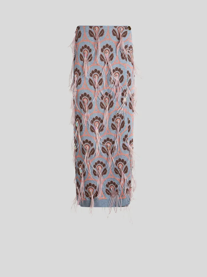 Women Etro Skirts Jacquard Skirt With Feathers Light Blue