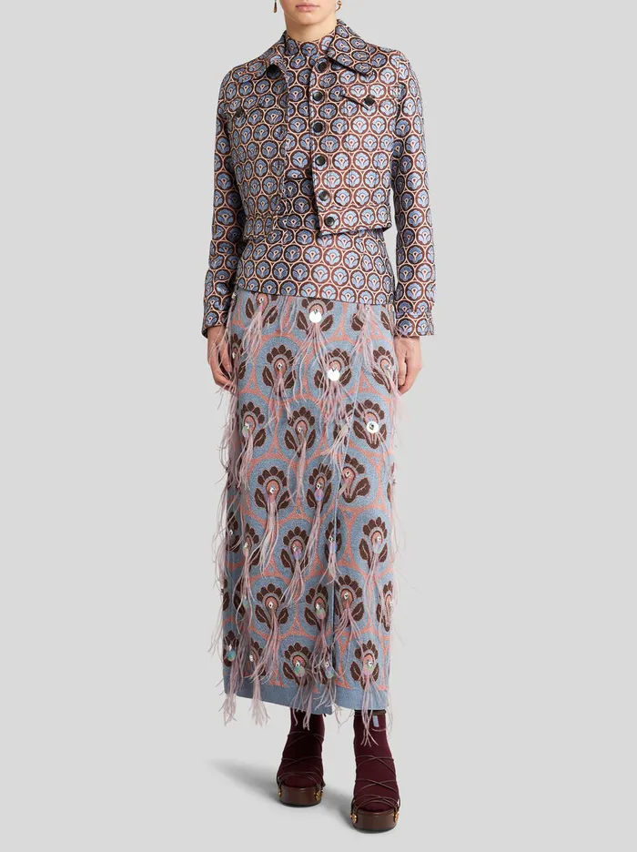 Women Etro Skirts Jacquard Skirt With Feathers Light Blue Women Etro Skirts Jacquard Skirt With Feathers Light Blue