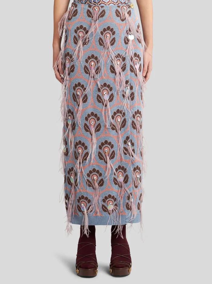 Women Etro Skirts Jacquard Skirt With Feathers Light Blue Women Etro Skirts Jacquard Skirt With Feathers Light Blue
