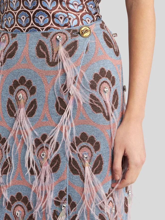 Women Etro Skirts Jacquard Skirt With Feathers Light Blue Women Etro Skirts Jacquard Skirt With Feathers Light Blue