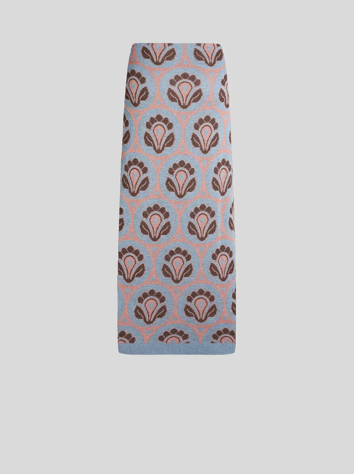 Women Etro Skirts Jacquard Skirt With Feathers Light Blue Women Etro Skirts Jacquard Skirt With Feathers Light Blue
