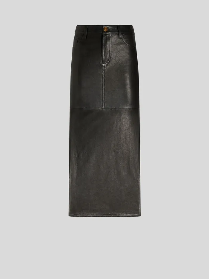 Women Etro Skirts Nappa Leather Midi Skirt Black