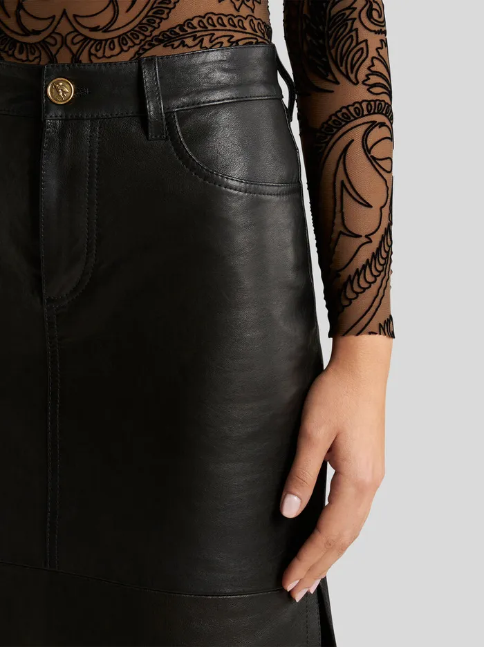 Women Etro Skirts Nappa Leather Midi Skirt Black