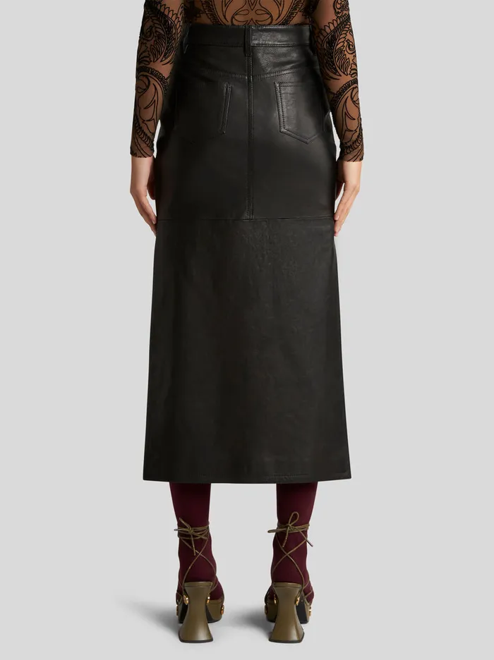 Women Etro Skirts Nappa Leather Midi Skirt Black