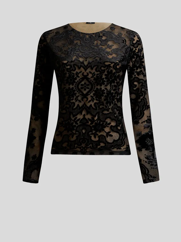 Women Etro Tops Tulle And Jacquard Velvet Top Black