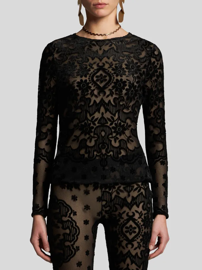 Women Etro Tops Tulle And Jacquard Velvet Top Black Women Etro Tops Tulle And Jacquard Velvet Top Black