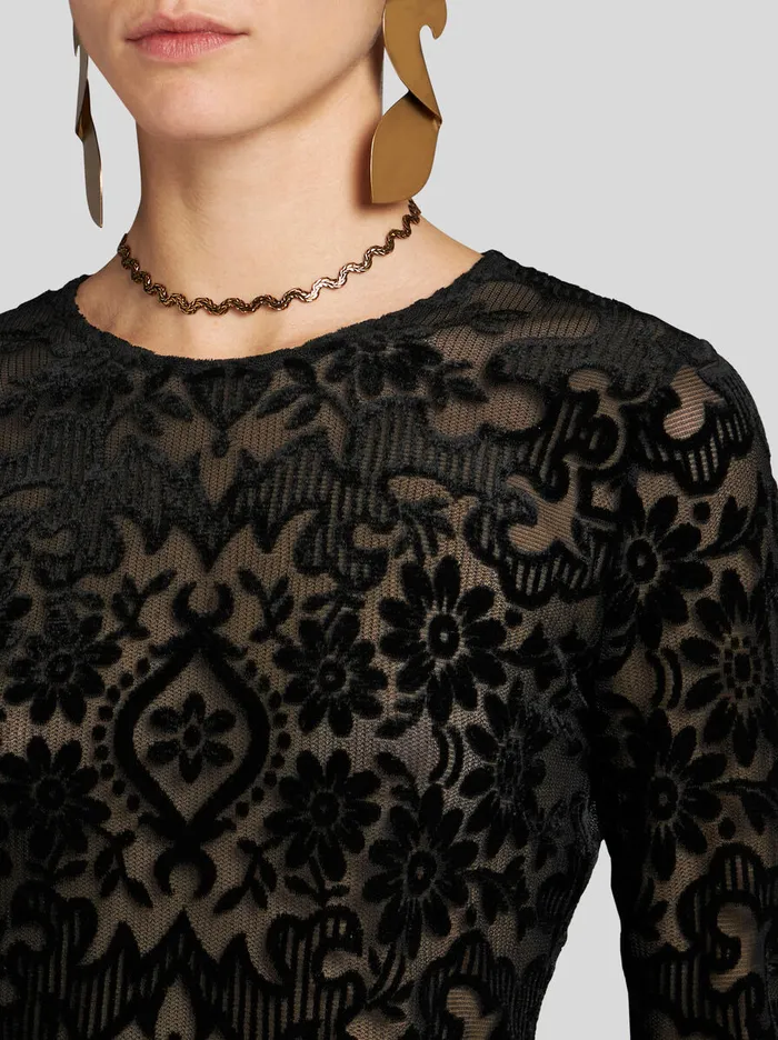 Women Etro Tops Tulle And Jacquard Velvet Top Black Women Etro Tops Tulle And Jacquard Velvet Top Black