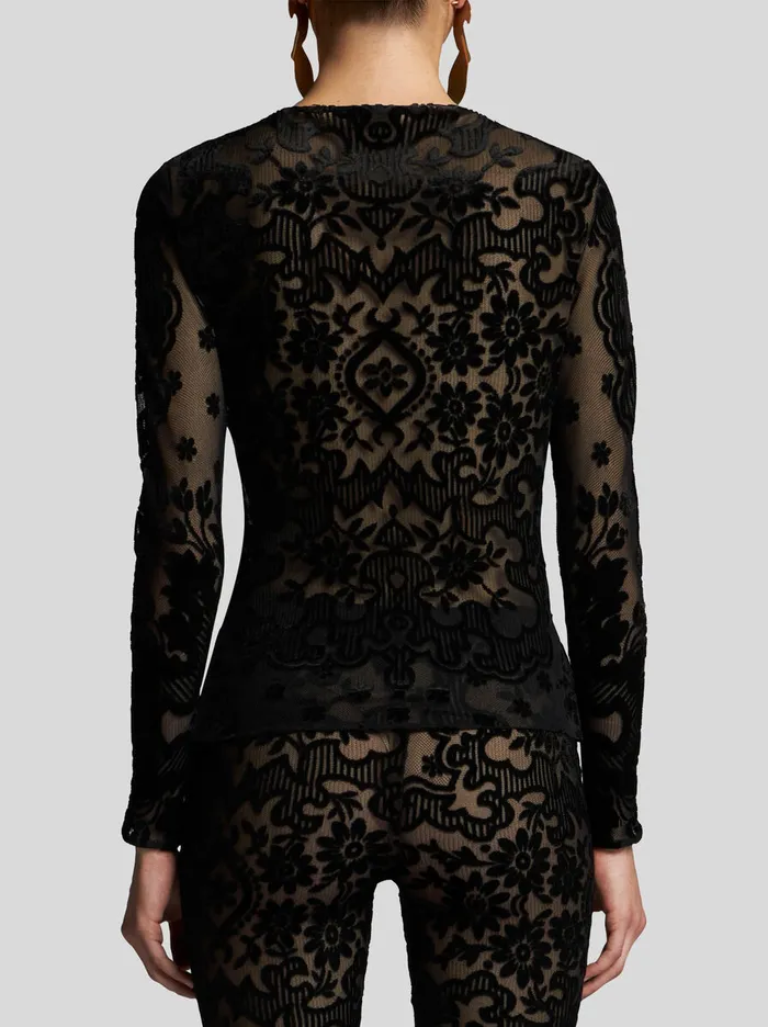 Women Etro Tops Tulle And Jacquard Velvet Top Black Women Etro Tops Tulle And Jacquard Velvet Top Black
