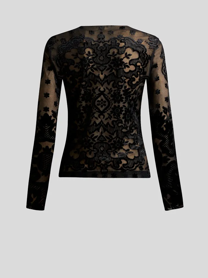 Women Etro Tops Tulle And Jacquard Velvet Top Black Women Etro Tops Tulle And Jacquard Velvet Top Black
