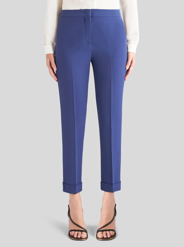 Women Etro Trousers Cady Cigarette Trousers Navy Blue Women Etro Trousers Cady Cigarette Trousers Navy Blue