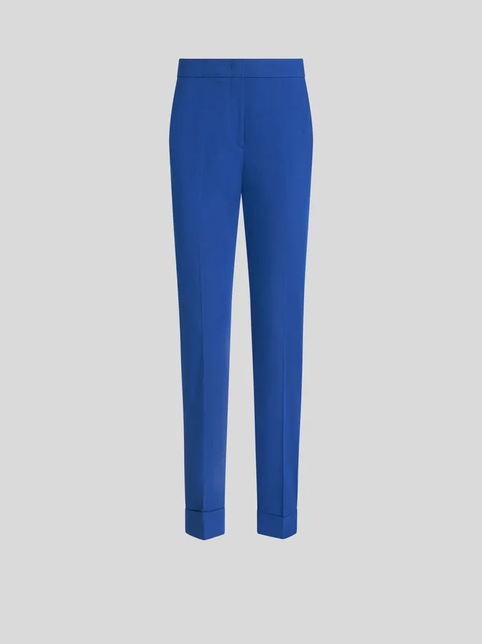 Women Etro Trousers Cropped Stretch Cotton Trousers Electric Blue