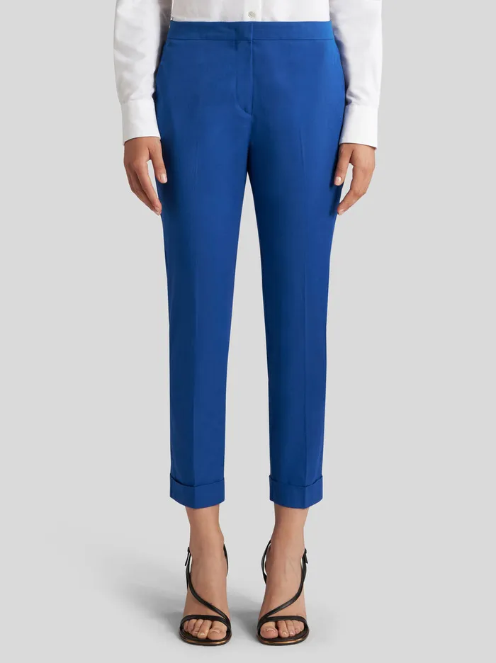 Women Etro Trousers Cropped Stretch Cotton Trousers Electric Blue Women Etro Trousers Cropped Stretch Cotton Trousers Electric Blue