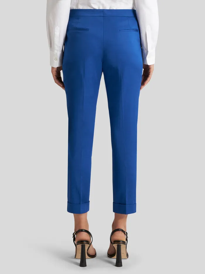 Women Etro Trousers Cropped Stretch Cotton Trousers Electric Blue Women Etro Trousers Cropped Stretch Cotton Trousers Electric Blue