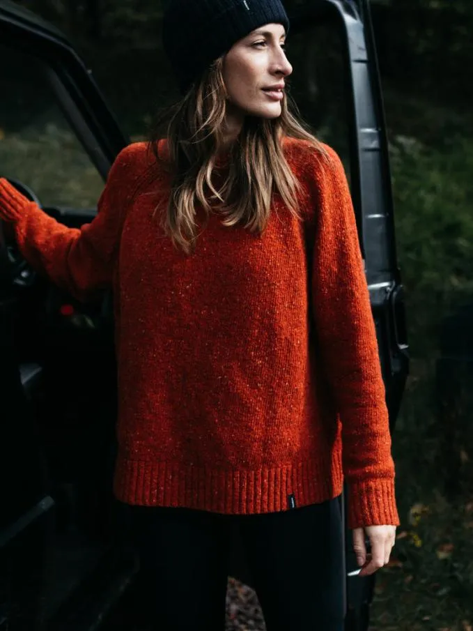 Women Farne Crew Neck Knit Jumper Autumn Orange Finisterre Knitwear