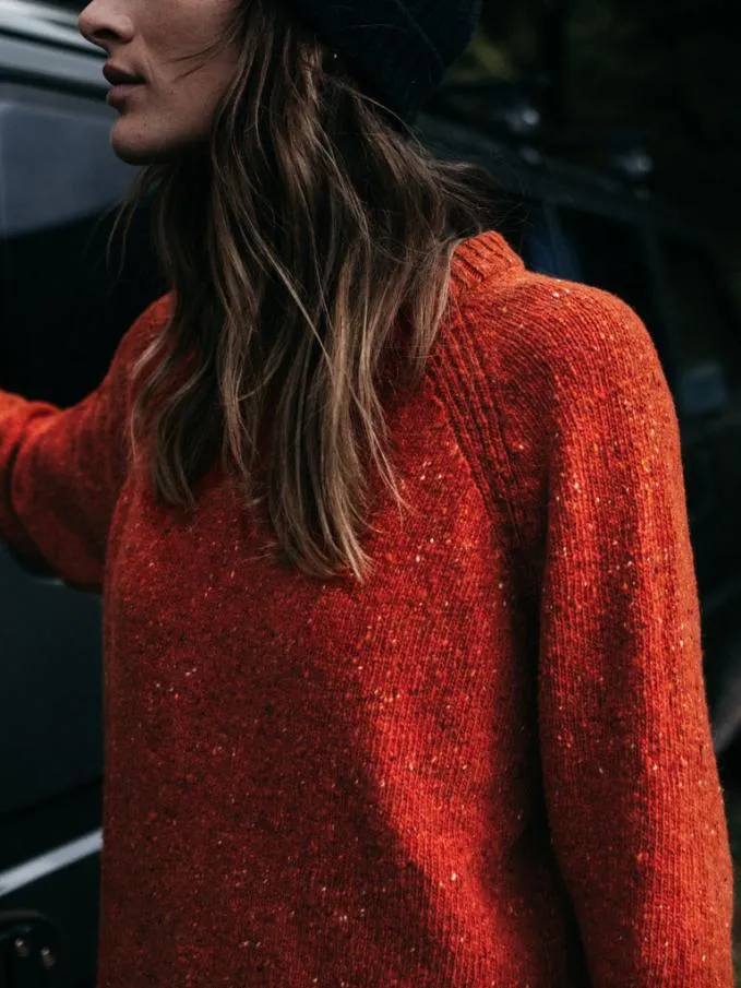 Women Farne Crew Neck Knit Jumper Autumn Orange Finisterre Knitwear