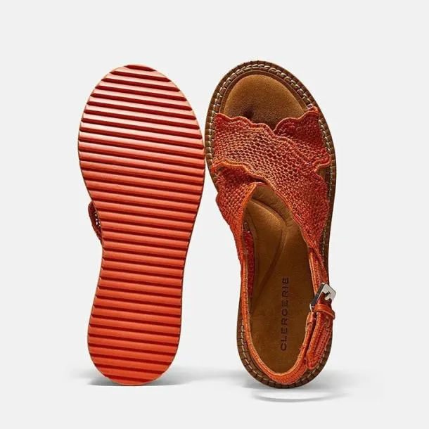 Women FEEL Coral Red Raffia Clergerie Sandals