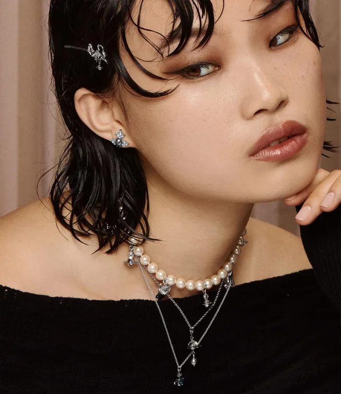 Women Feodora Earrings Platinumlightblueczcrystaldarkgreypearl Vivienne Westwood Earrings Women Feodora Earrings Platinumlightblueczcrystaldarkgreypearl Vivienne Westwood Earrings