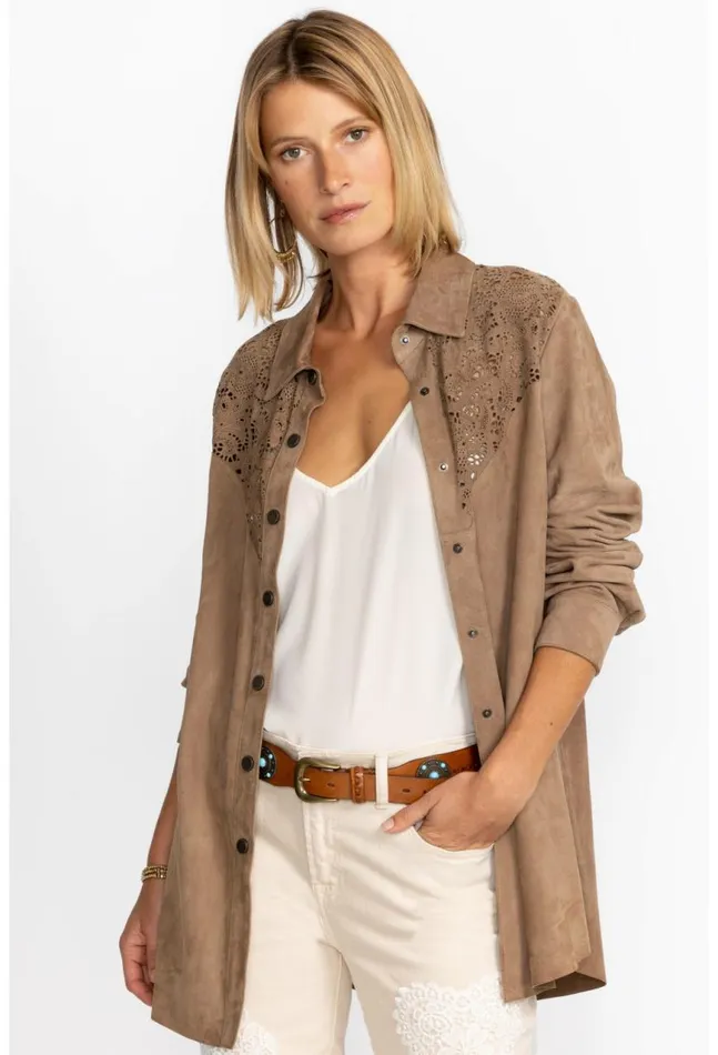 Women Fiore Suede Western Shacket Tortora Johnny Was Outerwear