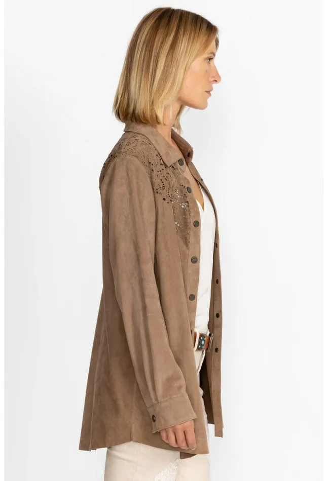 Women Fiore Suede Western Shacket Tortora Johnny Was Outerwear