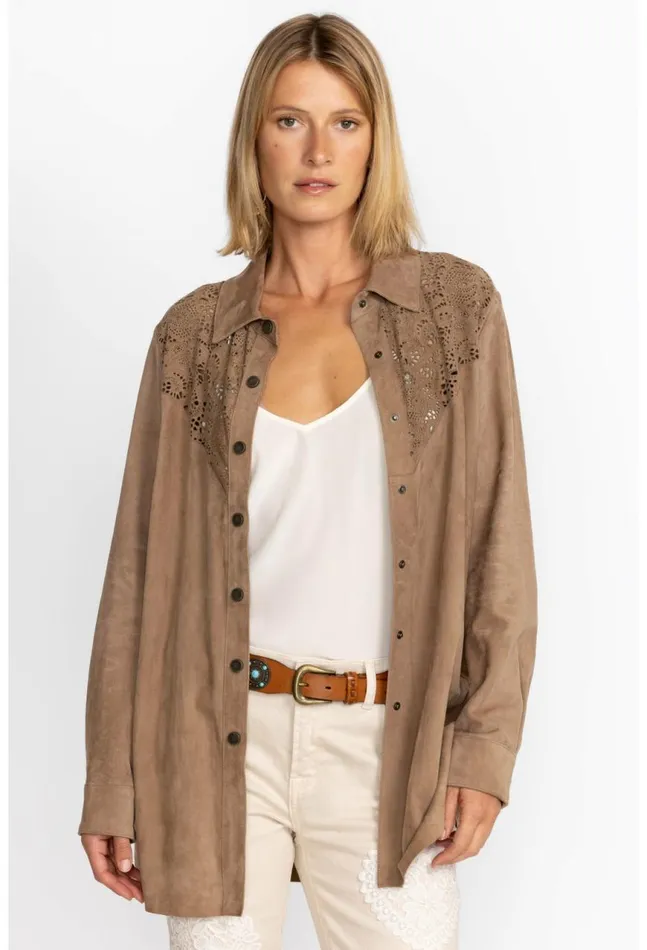 Women Fiore Suede Western Shacket Tortora Johnny Was Outerwear