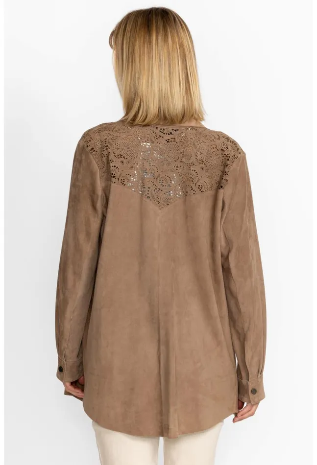 Women Fiore Suede Western Shacket Tortora Johnny Was Outerwear