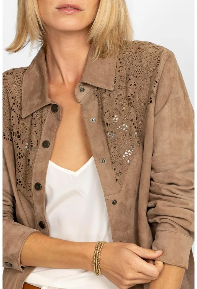 Women Fiore Suede Western Shacket Tortora Johnny Was Outerwear