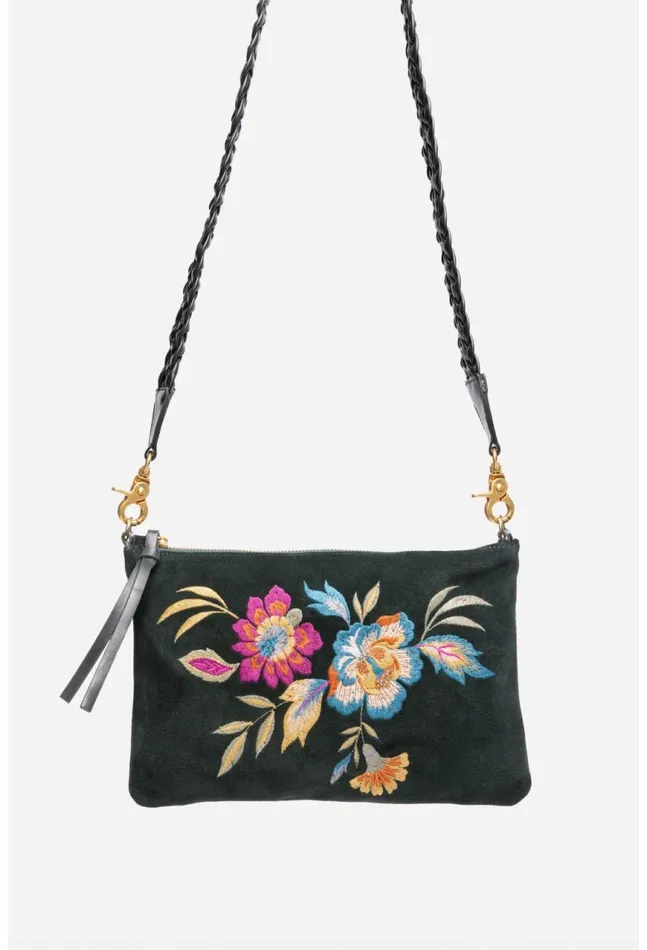 Women Floreale Italian Suede Clutch Crossbody Dunkel Johnny Was Handbags