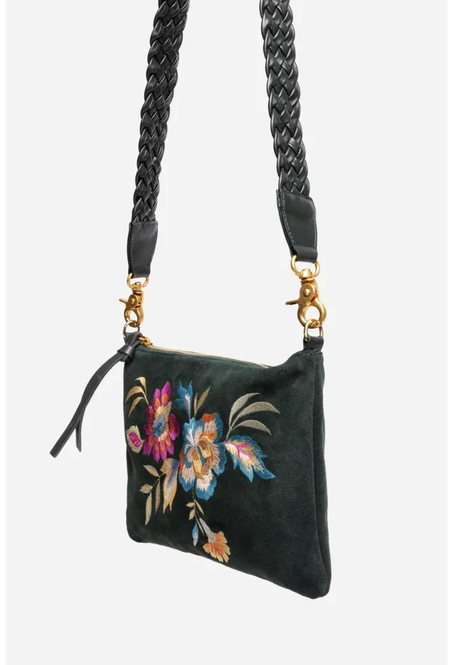Women Floreale Italian Suede Clutch Crossbody Dunkel Johnny Was Handbags
