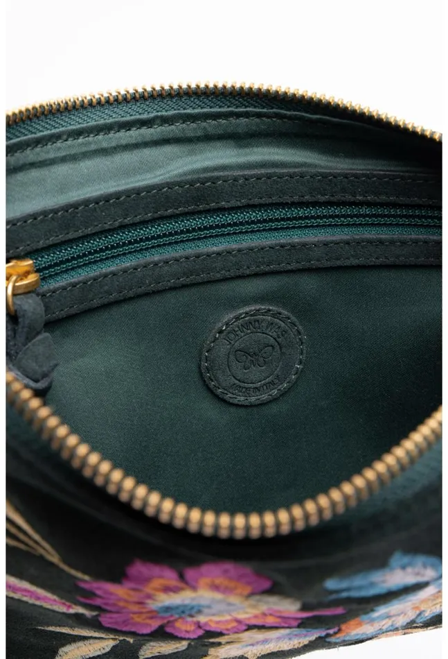 Women Floreale Italian Suede Clutch Crossbody Dunkel Johnny Was Handbags