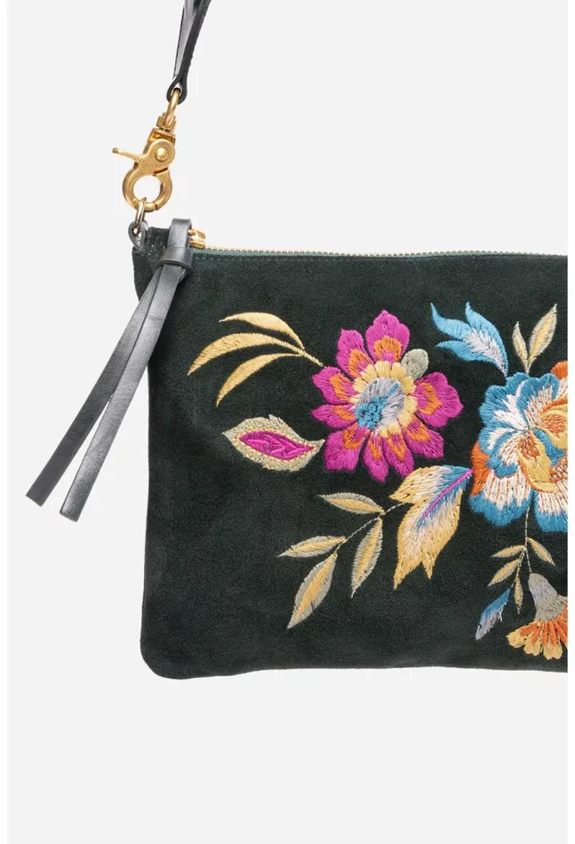 Women Floreale Italian Suede Clutch Crossbody Dunkel Johnny Was Handbags