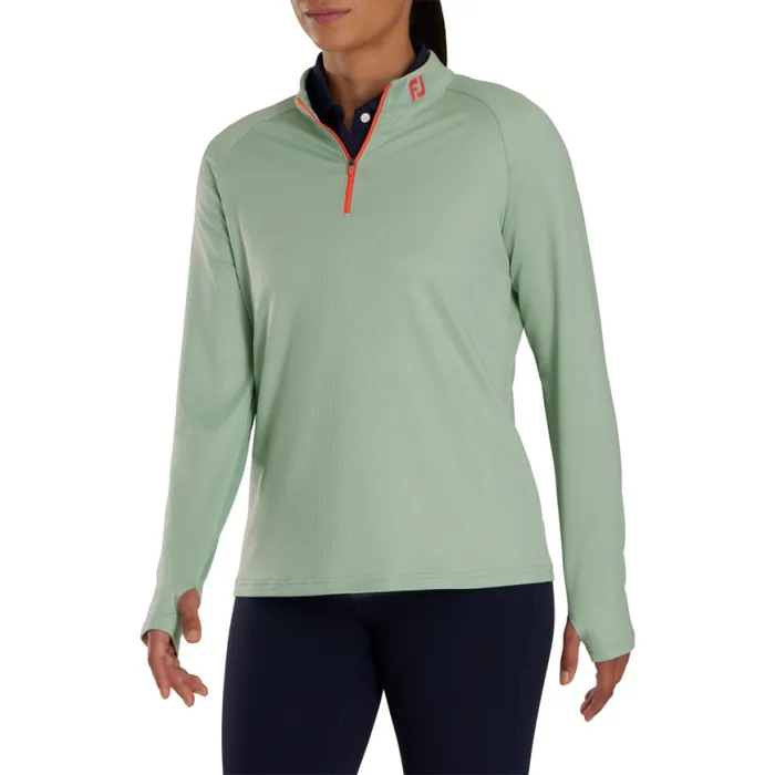 Women FootJoy Base MidLayers HalfZip Rib MidLayer 8211 FJ Tour Collar Sage